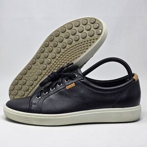 ECCO Soft 7 Wonens Size 10 Black Leather Lace Up Sneaker Comfort Shoes Walking